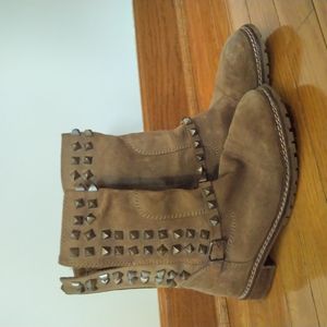 Zara suede slouchy, boot with pyramid stud detail.